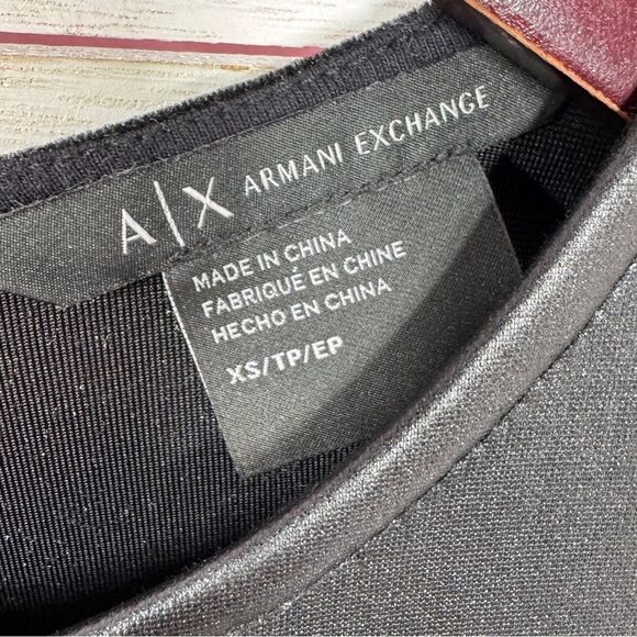 Armani Exchange Faux Leather Velvet Cutout Bodycon Sheath Dress Black XS - Picture 12 of 15